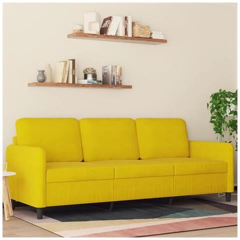 Divano A 3 Posti Giallo 180 Cm In Velluto - Foto 8