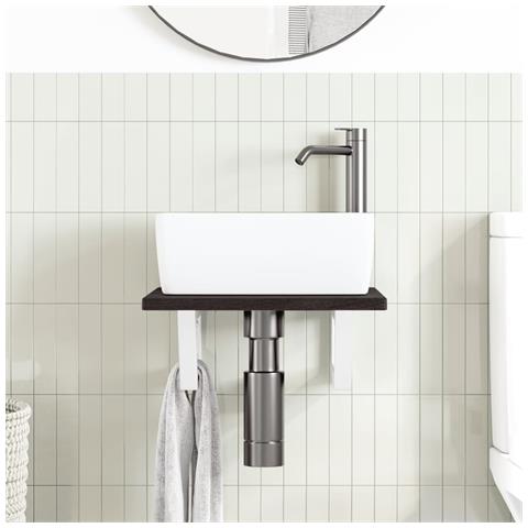 Ripiano A Parete Per Lavabo In Acciaio E Massello Di Rovere - Foto 2