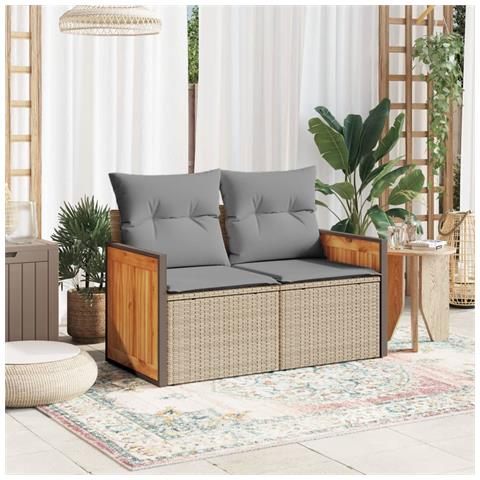 Divano Da Giardino Con Cuscini A 2 Posti Beige In Polyrattan - Foto 2