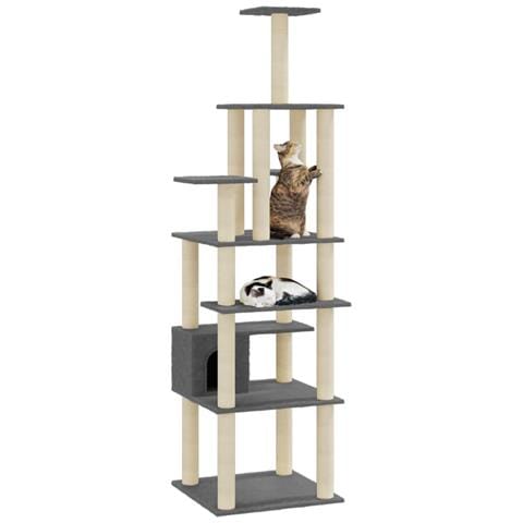 Lusso Casadino -  Albero Per Gatti Con Tiragraffi In Sisal Grigio Scuro 183 Cm - Foto 2