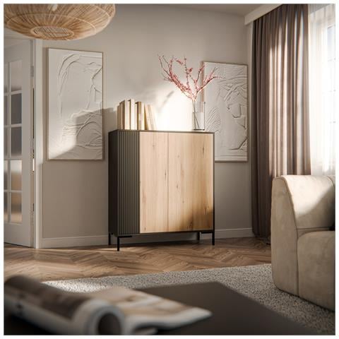 MERCI cassettiera 100 x 40 x 129 cm nero /rovere artistan - Foto 2