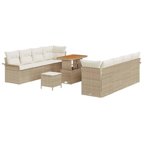 Set di Divani da Giardino 11 Pezzi con Cuscini Beige Polyrattan Acacia, Divano da Giardino per 2 Persone con Ripostiglio & Cuscini Beige Polyrattan, Set da Giardino 3 Pezzi con Cuscini Beige Polyrattan Acacia - Foto 1