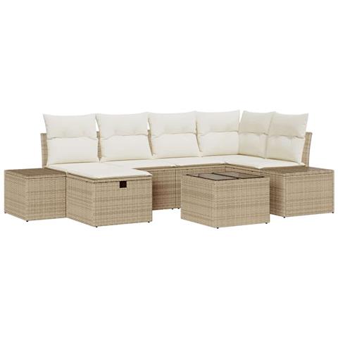 Set di divano da giardino a 7 pezzi con cuscini Beige Polirattan - Foto 1