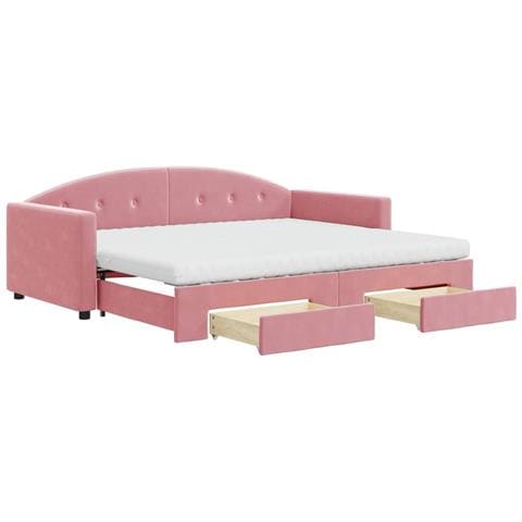 Divano Letto Estraibile con Cassetti Rosa 90x200 cm Velluto - Foto 1