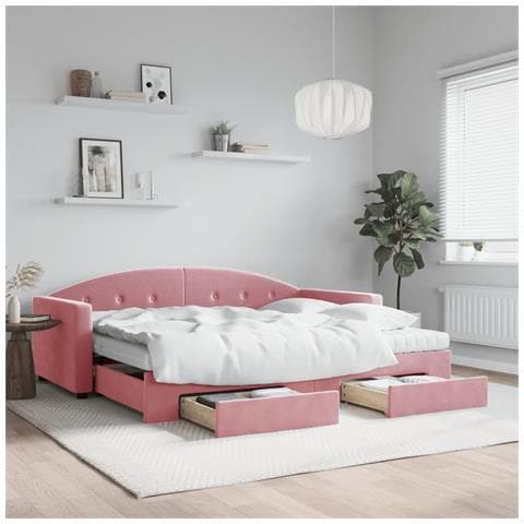 Divano Letto Estraibile con Cassetti Rosa 90x200 cm Velluto - Foto 2