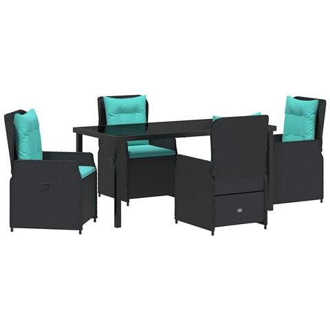 Set da Pranzo per Giardino 5 pcs Nero Poly Rattan - Foto 1