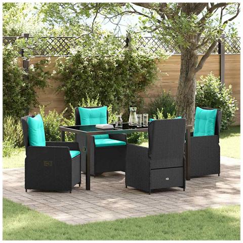 Set da Pranzo per Giardino 5 pcs Nero Poly Rattan - Foto 2