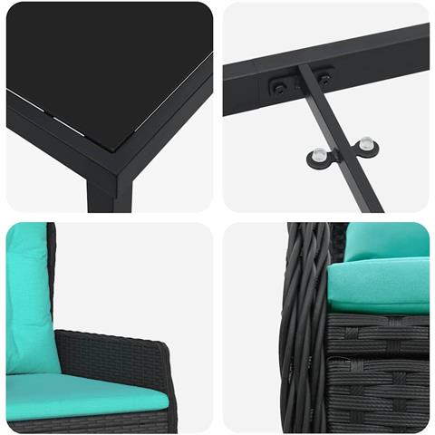 Set da Pranzo per Giardino 5 pcs Nero Poly Rattan - Foto 9