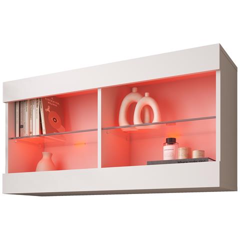 Komodee Tivoli Horizontal 100 Vetrina Sospesa, Bianco/bianco, Illuminazione Led Multicolore Rgb, Larghezza 100 Cm X Altezza 50 Cm X Profondità 29 Cm, Per Soggiorno, Sala Da Pranzo - Foto 3