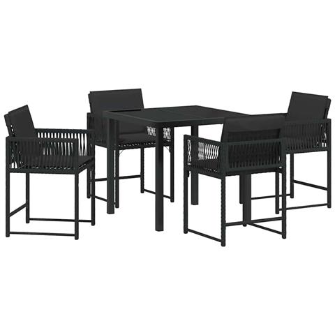 Set da Pranzo per Giardino 5 pcs Nero polyrattan - Foto 1