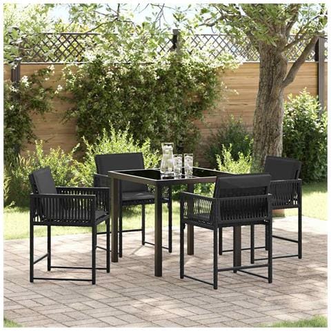 Set da Pranzo per Giardino 5 pcs Nero polyrattan - Foto 2