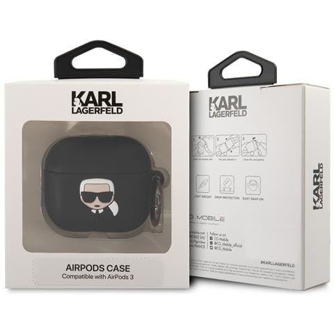 Airpods 3 Custodia In Silicone Karl Head 3d Luxury Antiurto, Nero - Foto 3