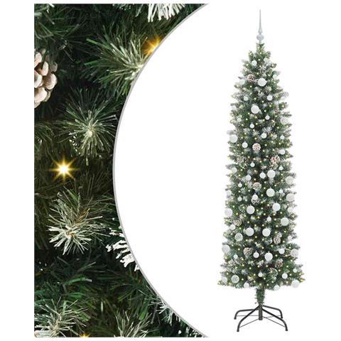 Albero di Natale Artificiale Sottile Verde e Bianco 210 cm - Foto 1