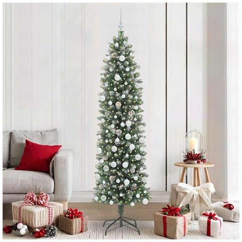 Albero di Natale Artificiale Sottile Verde e Bianco 210 cm - Foto 2