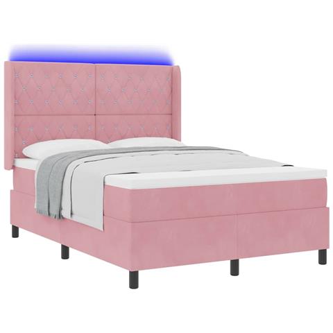 Letto a molle con testiera Rosa 140 x 200 cm Velluto - Foto 1