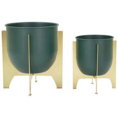 Set 2 Porta-vasi Grent In Ferro Verde Smeraldo E Oro - Foto 1