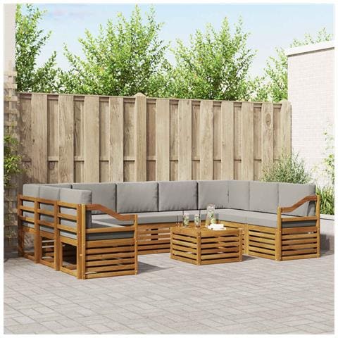 Set divani con cuscino 10 pcs Grigio Naturale e Chiaro - Foto 2