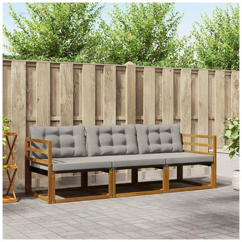 Set di divani da esterno 3 pcs Grigio Naturale e Chiaro - Foto 2