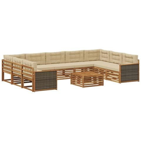 Set di divani da esterno con cuscino 10 pcs Naturale e Beige - Foto 1