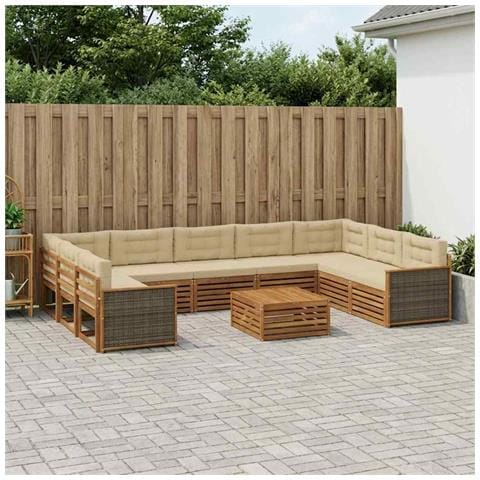 Set di divani da esterno con cuscino 10 pcs Naturale e Beige - Foto 2