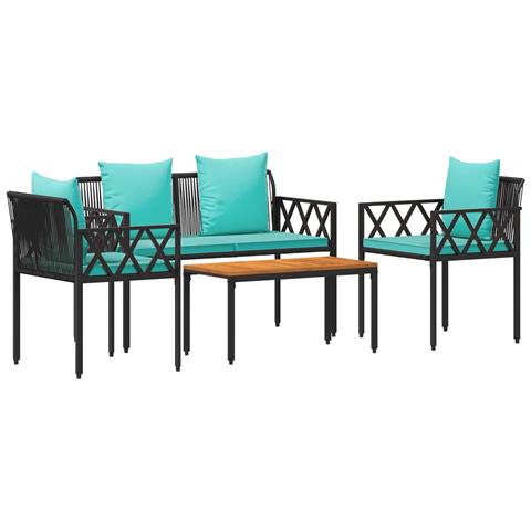 Set Mobili da Esterno 4 pcs Nero e Turchese polyrattan - Foto 1
