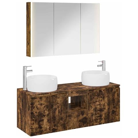 Set di Armadi da Bagno 4 pcs Rovere Fumo Legno ingegnerizzato - Foto 1