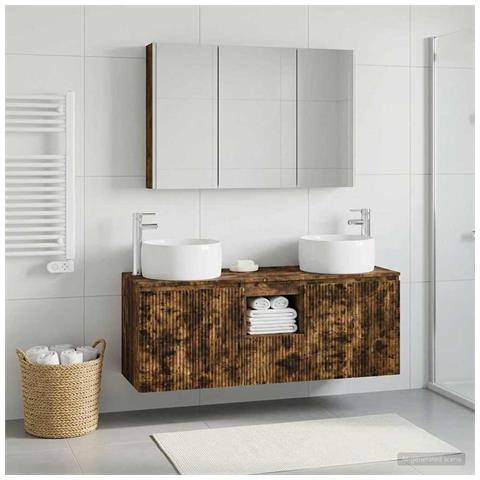 Set di Armadi da Bagno 4 pcs Rovere Fumo Legno ingegnerizzato - Foto 2