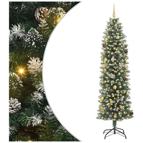 Albero di Natale Artificiale Sottile Verde e Bianco 240 cm - Foto 1