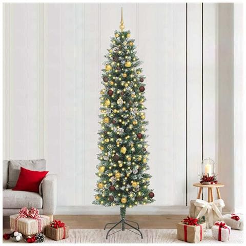 Albero di Natale Artificiale Sottile Verde e Bianco 240 cm - Foto 2