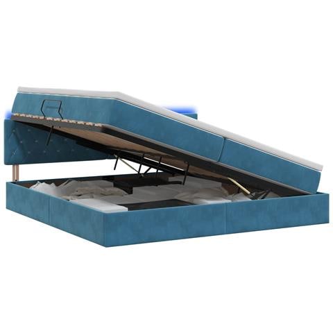 Letto con contenitore LED e materasso Blu Scuro 200 x 200 cm - Foto 1