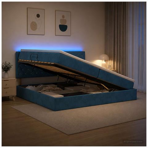 Letto con contenitore LED e materasso Blu Scuro 200 x 200 cm - Foto 2