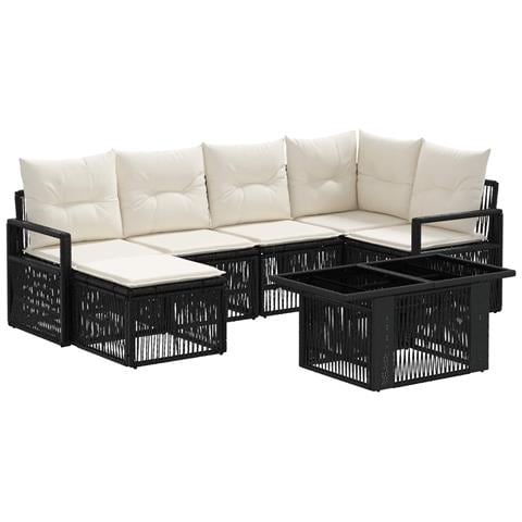 Set Divano da Giardino 7 pz Nero e Bianco Crema polyrattan - Foto 1