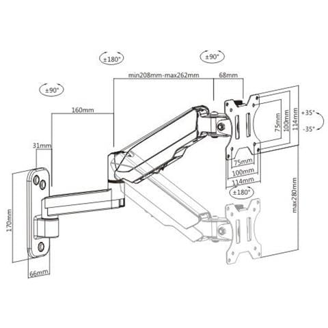 ICA-LCD G112 - Supporto a muro con molla a gas per TV 17-32'' - Foto 8