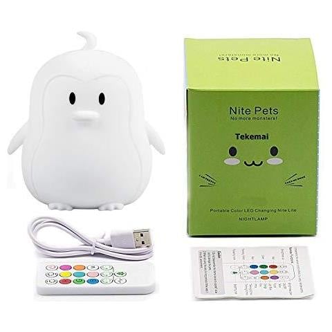 Luce Di Notte Lampada Sveglia Del Silicone Led Lampada Da Comodino Luce Animale - 9 Colori Che Cambiano Usb Ricaricabili Telecomando Pat Dimmerabili Bambini Luce Di Notte Per Cameretta Baby-alimentazione (penguin) - Foto 2
