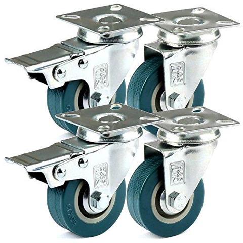 H S 4 Castor Ruote Heavy Duty 50 Millimetri Di Gomma Girevole Trolley Mobili Caster Con Freni - Foto 1