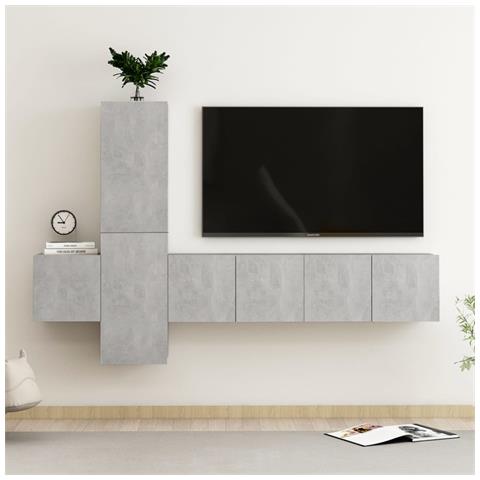 Set Mobili Tv 5 Pz Grigio Cemento In Truciolato - Foto 11