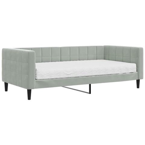 Divano Letto Con Materasso Grigio Chiaro 90x190 Cm In Velluto - Foto 1