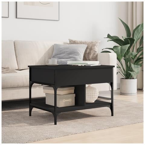 Tavolino Da Salotto Nero 70x50x50cm Legno Multistrato Metallo - Foto 3