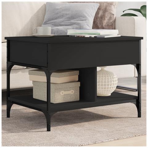 Tavolino Da Salotto Nero 70x50x50cm Legno Multistrato Metallo - Foto 1
