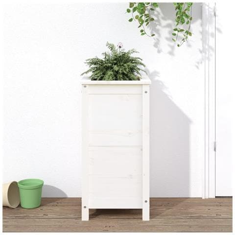 Fioriera Da Giardino Bianca 40x40x78 Cm Legno Massello Di Pino - Foto 1