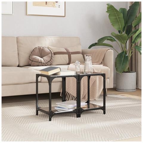 Tavolini Da Salotto Con Piano Vetro Nero 2pz 30x30x40cm Acciaio - Foto 3