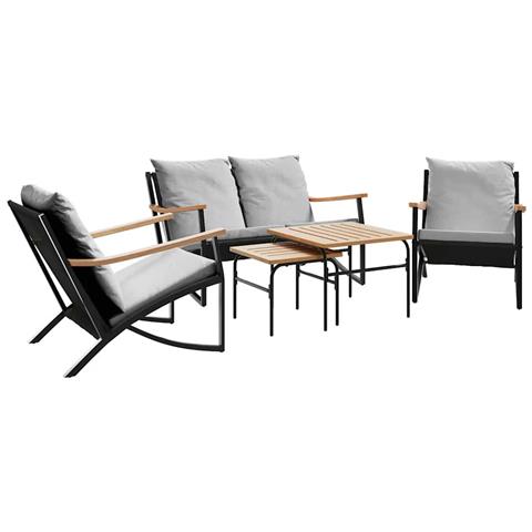 Set Mobili Da Balcone 5 Pz Con Cuscini Nero In Acciaio - Foto 1