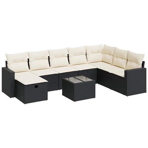 Set Divani da Giardino 9 pz con Cuscini Nero in Polyrattan - Foto 1