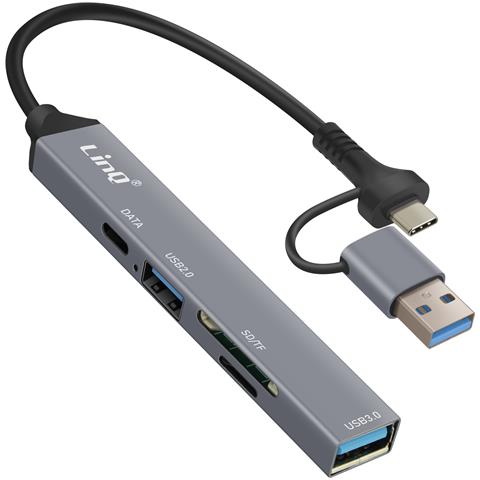 Hub Usb-c E Usb Con Usb-c + Usb 2.0 + 3.0 Lettore Di Schede Sd E Tf, Nero - Foto 1