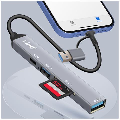 Hub Usb-c E Usb Con Usb-c + Usb 2.0 + 3.0 Lettore Di Schede Sd E Tf, Nero - Foto 5