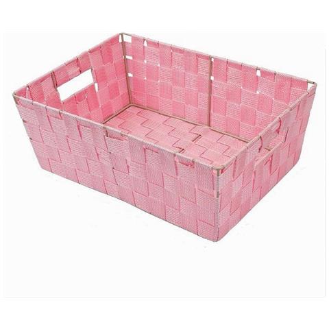 Porta Oggetti Cesto In Tessuto Intrecciato Rosa 38x26x13 Cm Con Maniglie 79035 - Foto 1