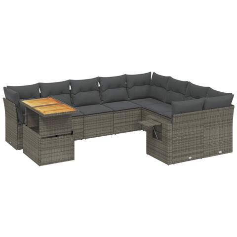 Set Divano Da Giardino 10 Pz Con Cuscini Grigio In Polyrattan - Foto 2