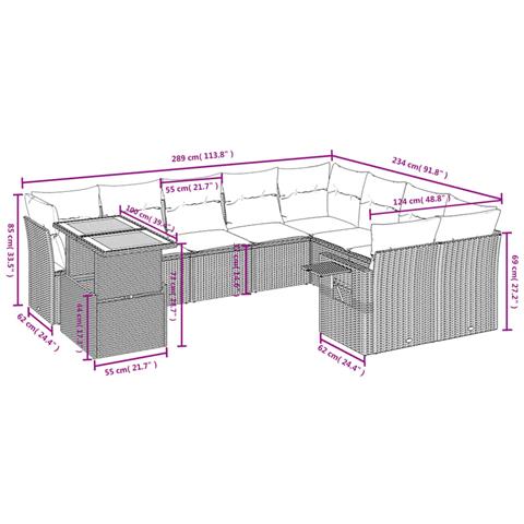 Set Divano Da Giardino 10 Pz Con Cuscini Grigio In Polyrattan - Foto 3