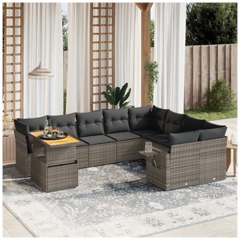 Set Divano Da Giardino 10 Pz Con Cuscini Grigio In Polyrattan - Foto 1