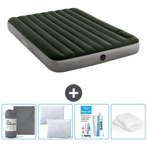 Set Materassino Gonfiabile - 203x152x25 Cm - Verde - Include Accessori Coordinati - Foto 1